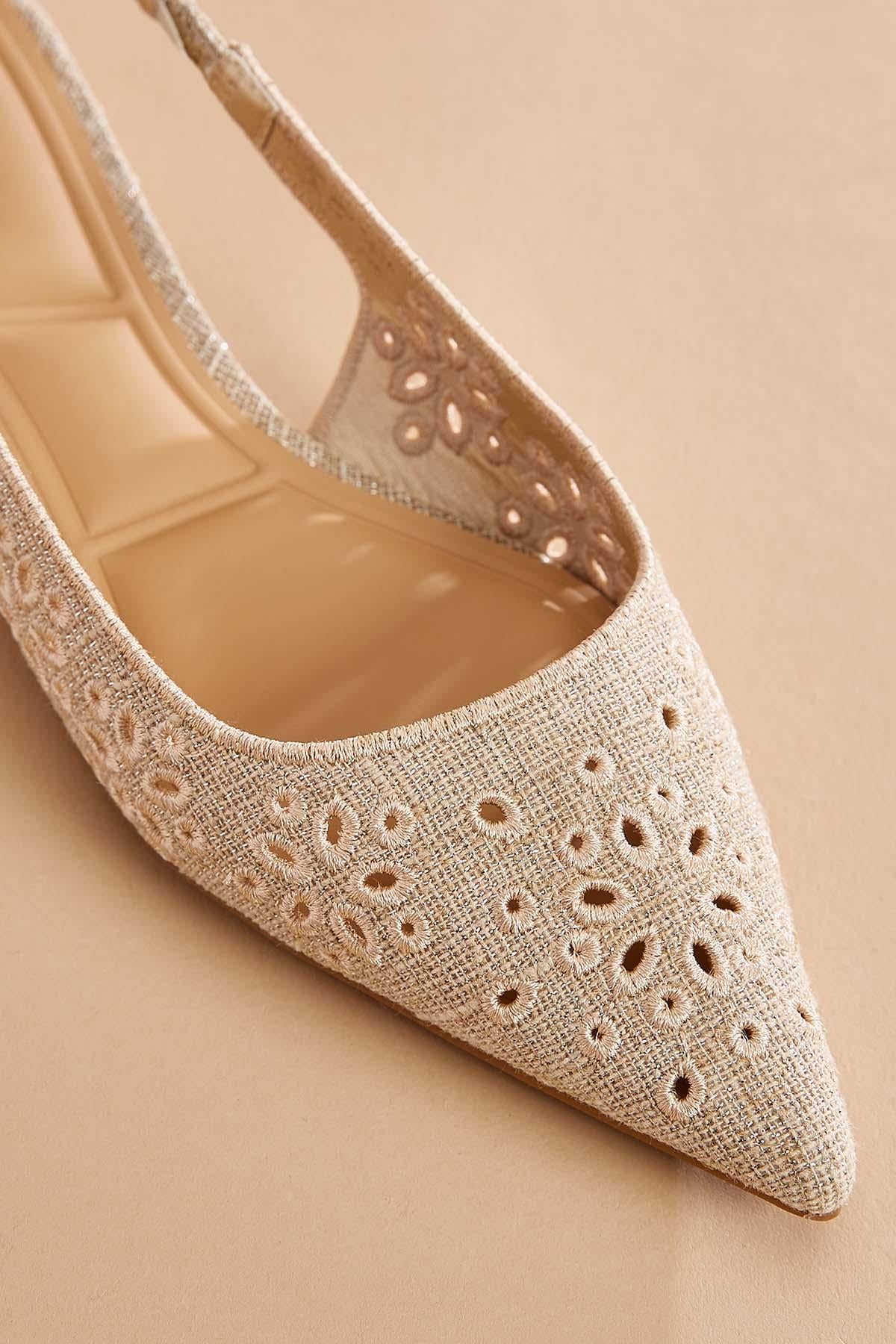 Versona glittery eyelet embroidered sling back flats BEIGE