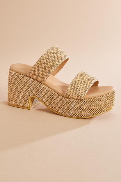 Versona textured double band platform heels BEIGE