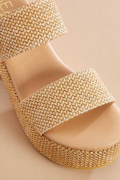 Versona textured double band platform heels BEIGE