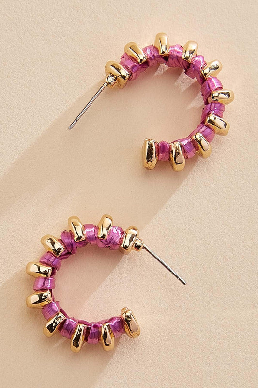 Versona gold raffia wrapped hoop earrings POWER_PURPLE