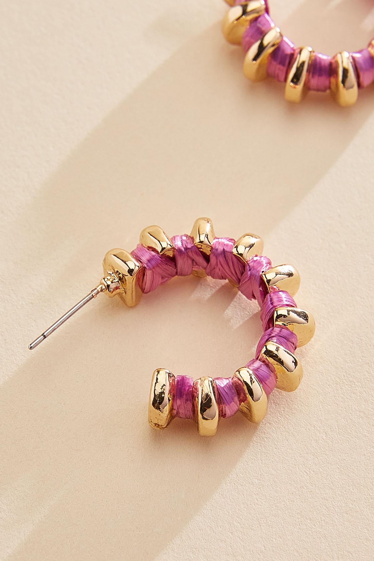 Versona gold raffia wrapped hoop earrings POWER_PURPLE