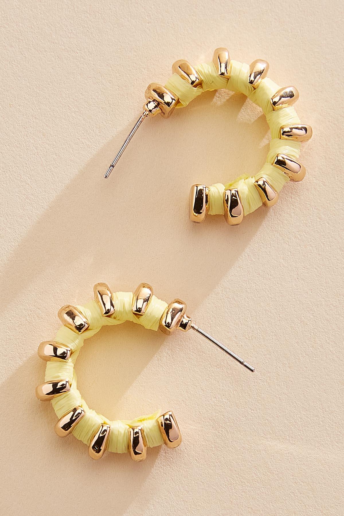 Versona gold raffia wrapped hoop earrings POWER_PURPLE