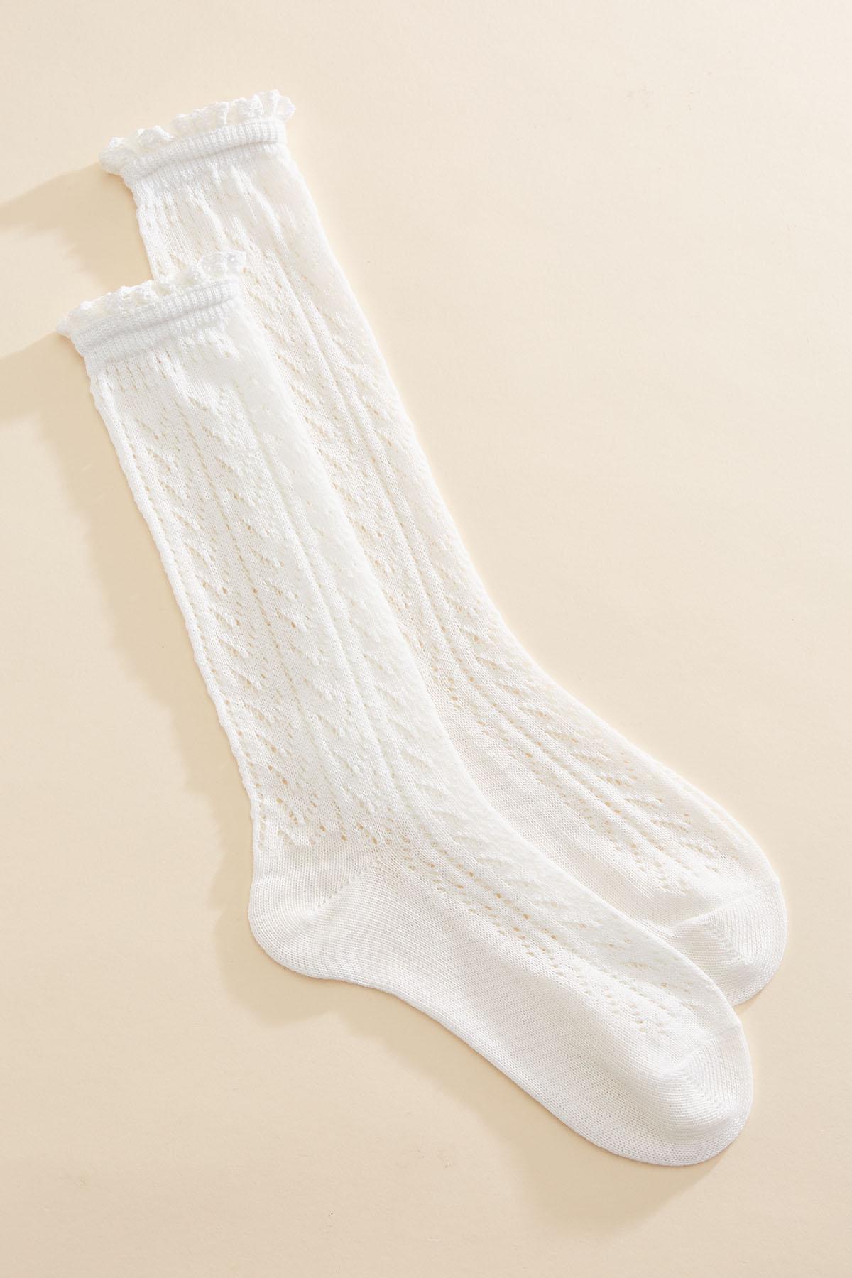 Versona pointelle ruffle slouchy crew socks IVORY