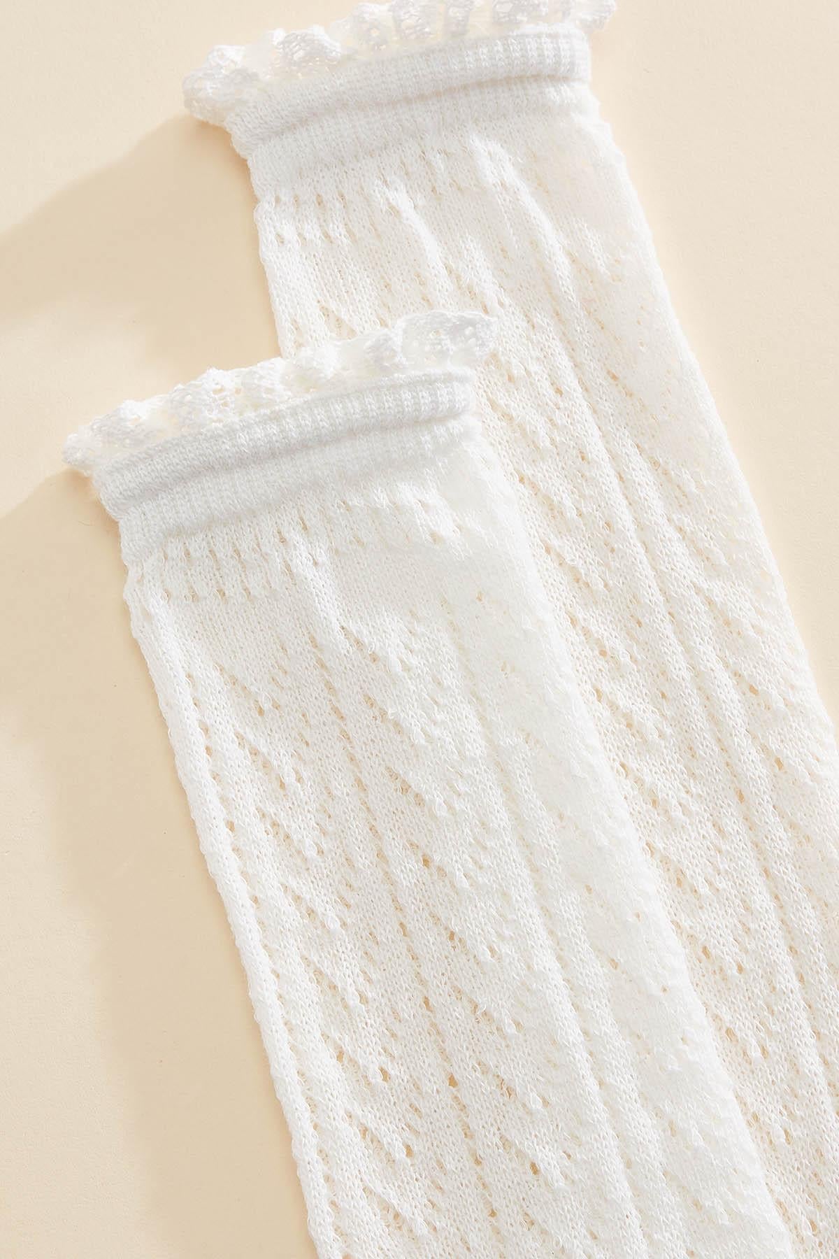 Versona pointelle ruffle slouchy crew socks IVORY