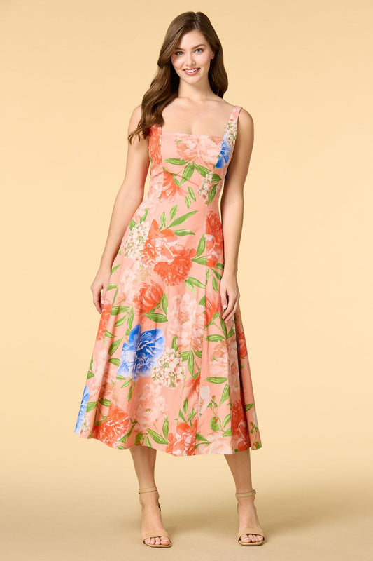 Versona hydrangea blooms midi dress ORANGE_MULTI
