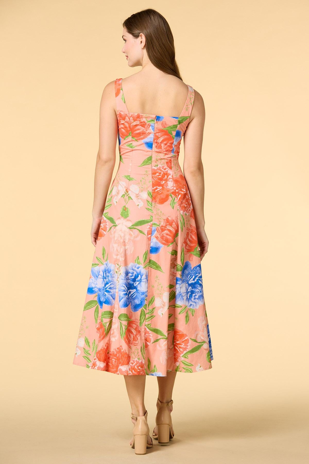 Versona hydrangea blooms midi dress ORANGE_MULTI
