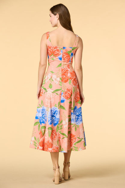 Versona hydrangea blooms midi dress ORANGE_MULTI