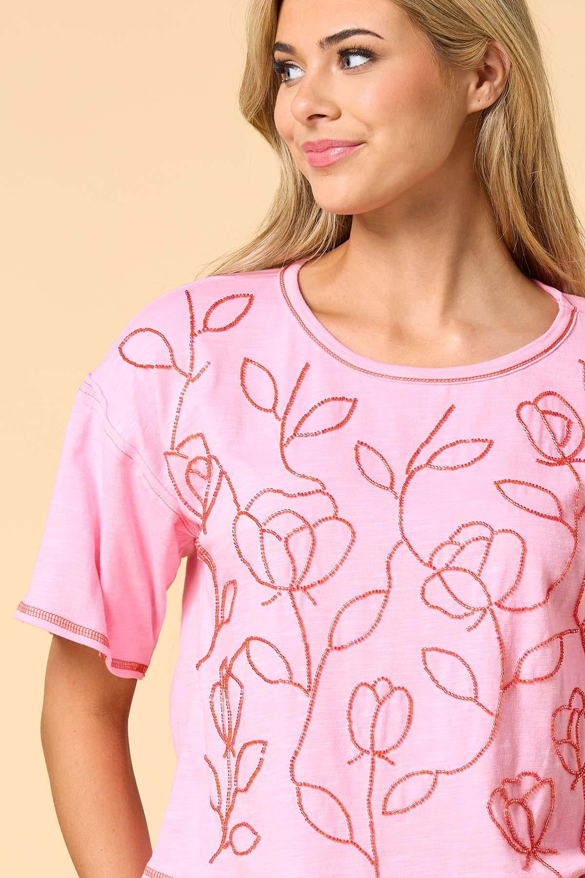 Versona beaded blooms top PINK
