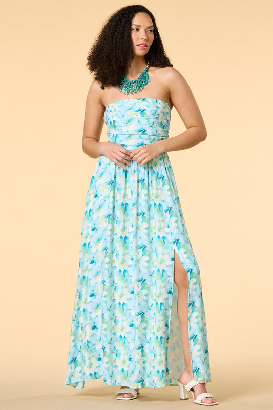 Versona pleat dreams strapless maxi dress BLUE_MULTI
