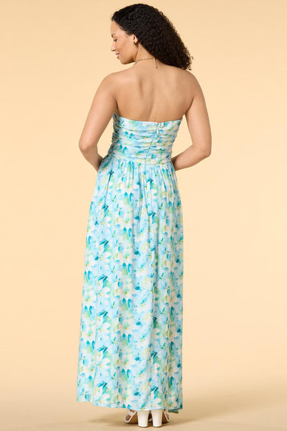 Versona pleat dreams strapless maxi dress BLUE_MULTI