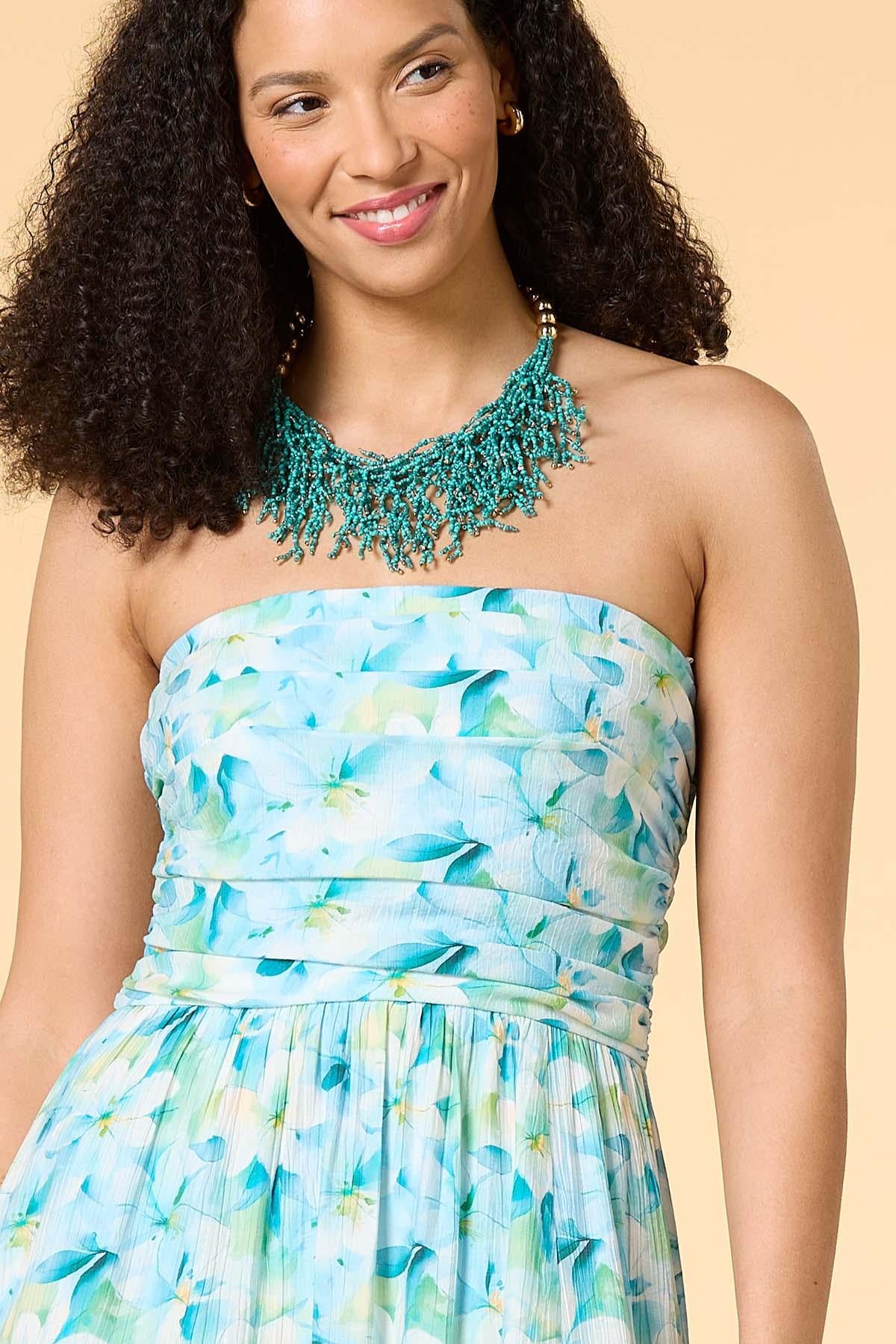 Versona pleat dreams strapless maxi dress BLUE_MULTI