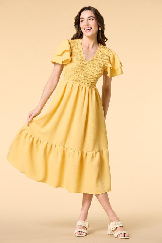 Versona smocking the boat midi dress RED