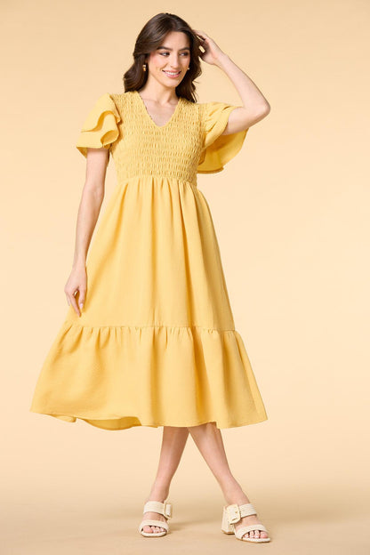 Versona smocking the boat midi dress RED