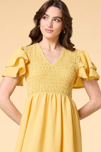 Versona smocking the boat midi dress RED