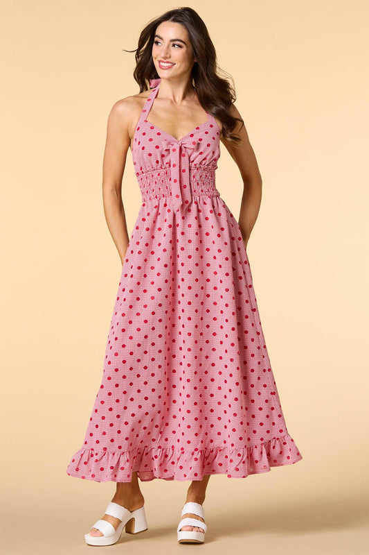 Versona red spot style maxi dress RED_MULTI