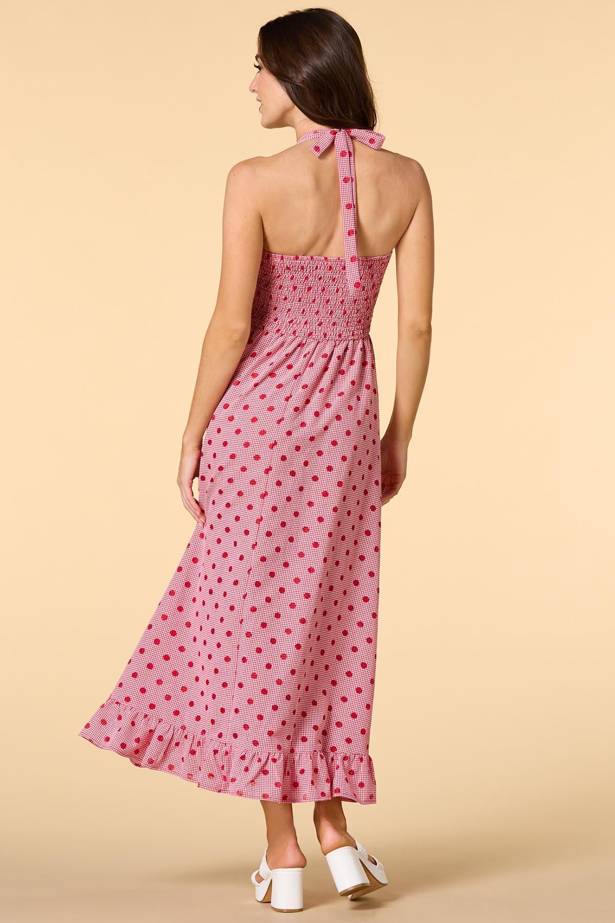 Versona red spot style maxi dress RED_MULTI