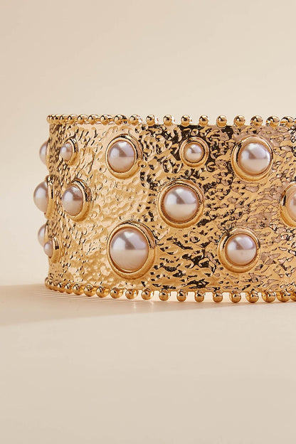 Versona pearl studded textured gold cuff bracelet GOLD