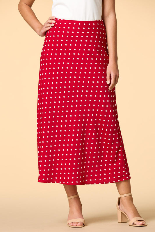 Versona lady in red satin midi skirt RED