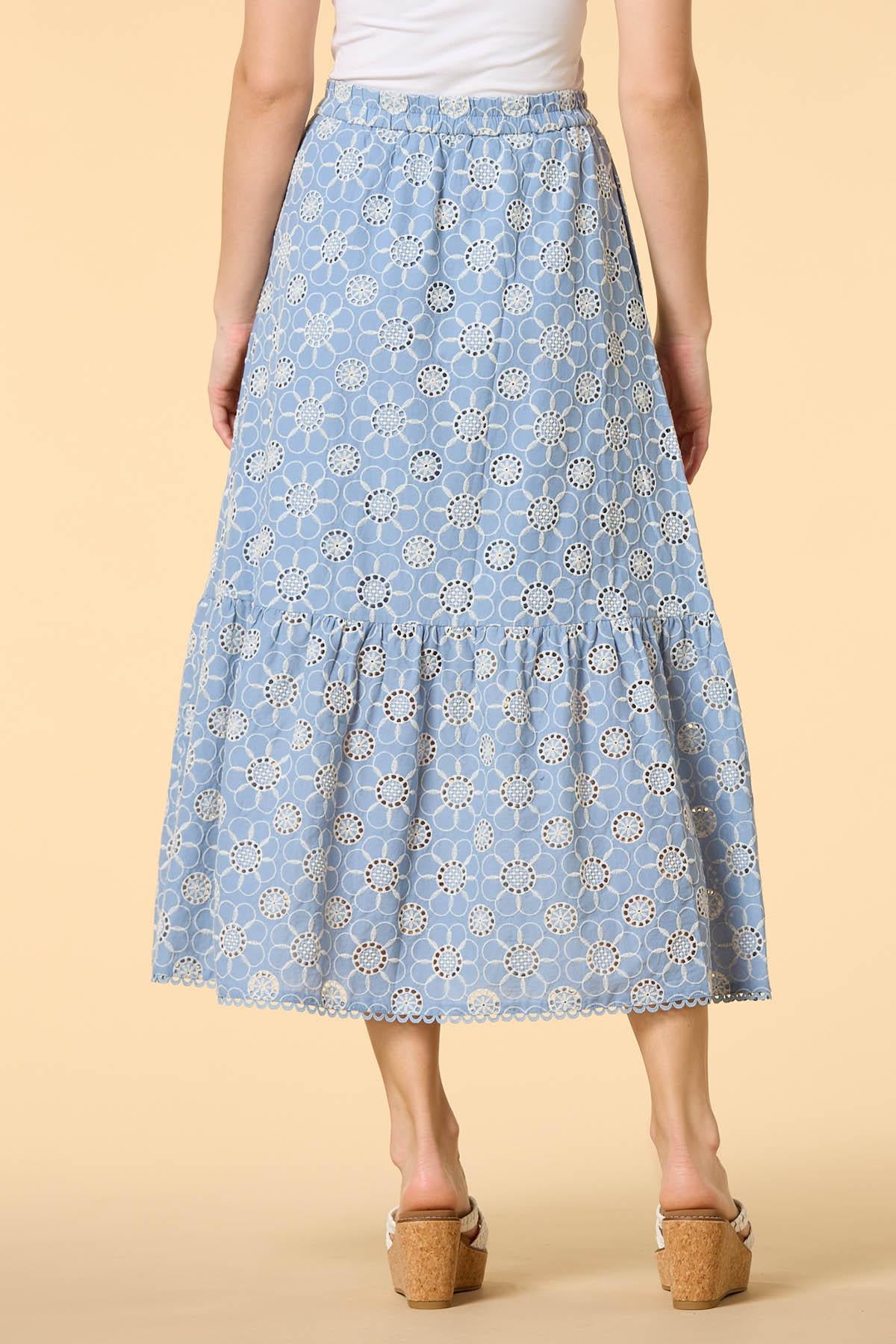 Versona morning glory embroidered maxi skirt BLUE