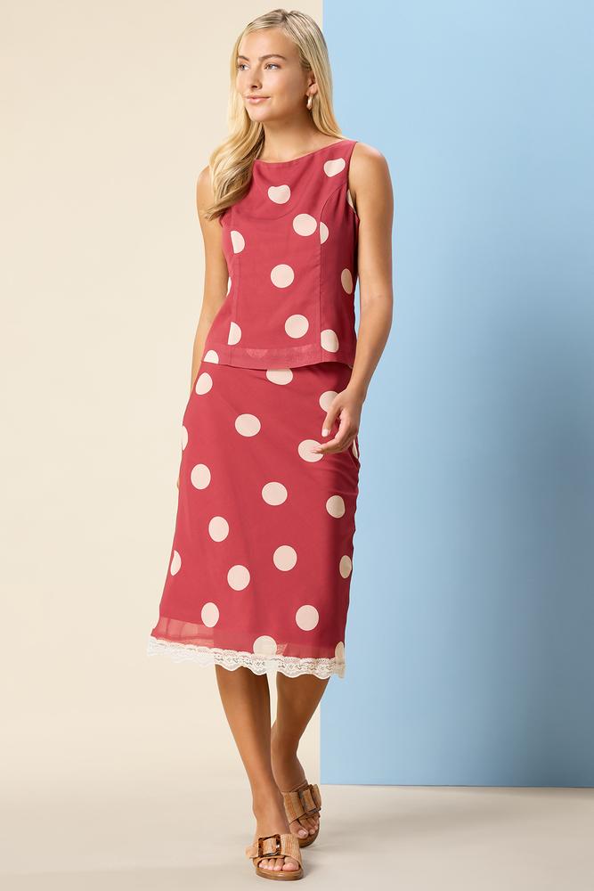 Versona dot flash midi skirt RED