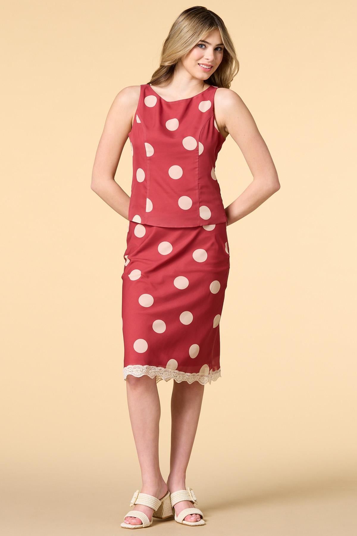 Versona dot flash midi skirt RED