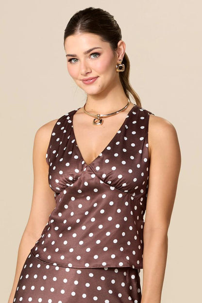 Versona double date satin tank BROWN