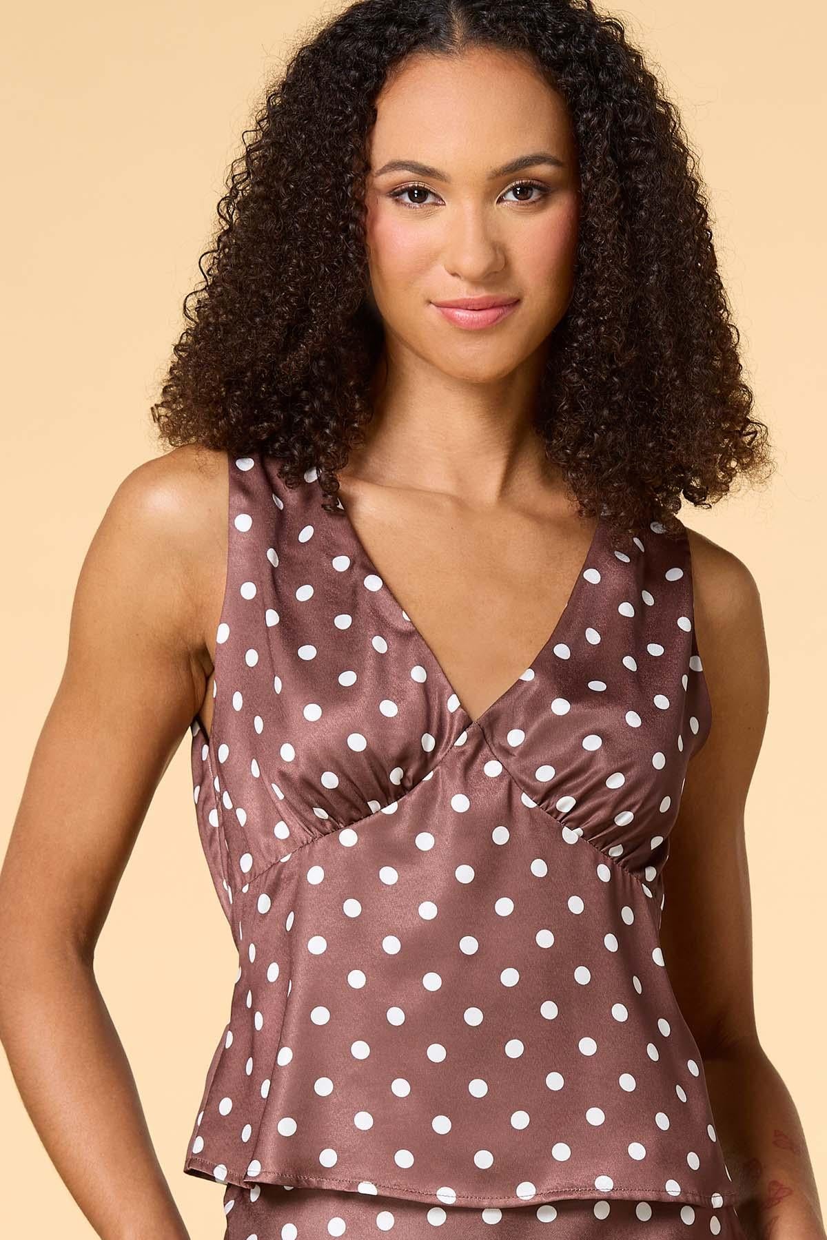 Versona double date satin tank BROWN