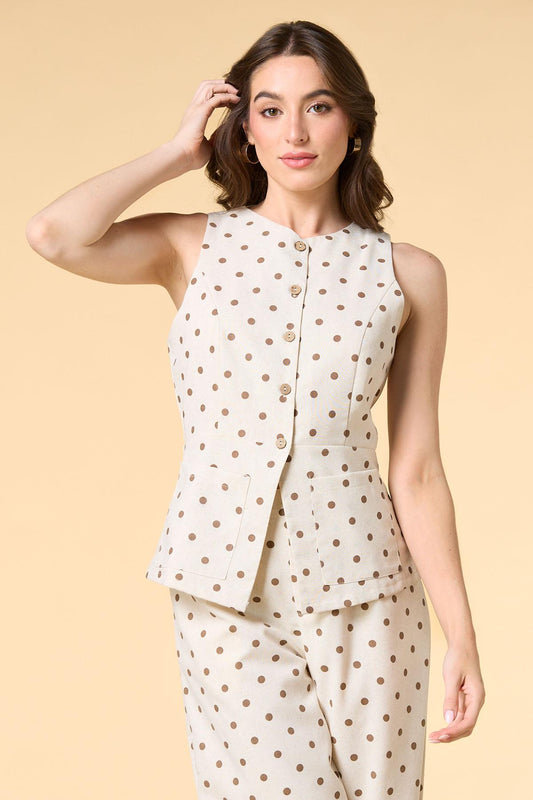Versona dot in here linen vest NATURAL