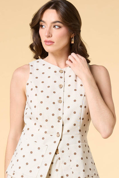 Versona dot in here linen vest NATURAL