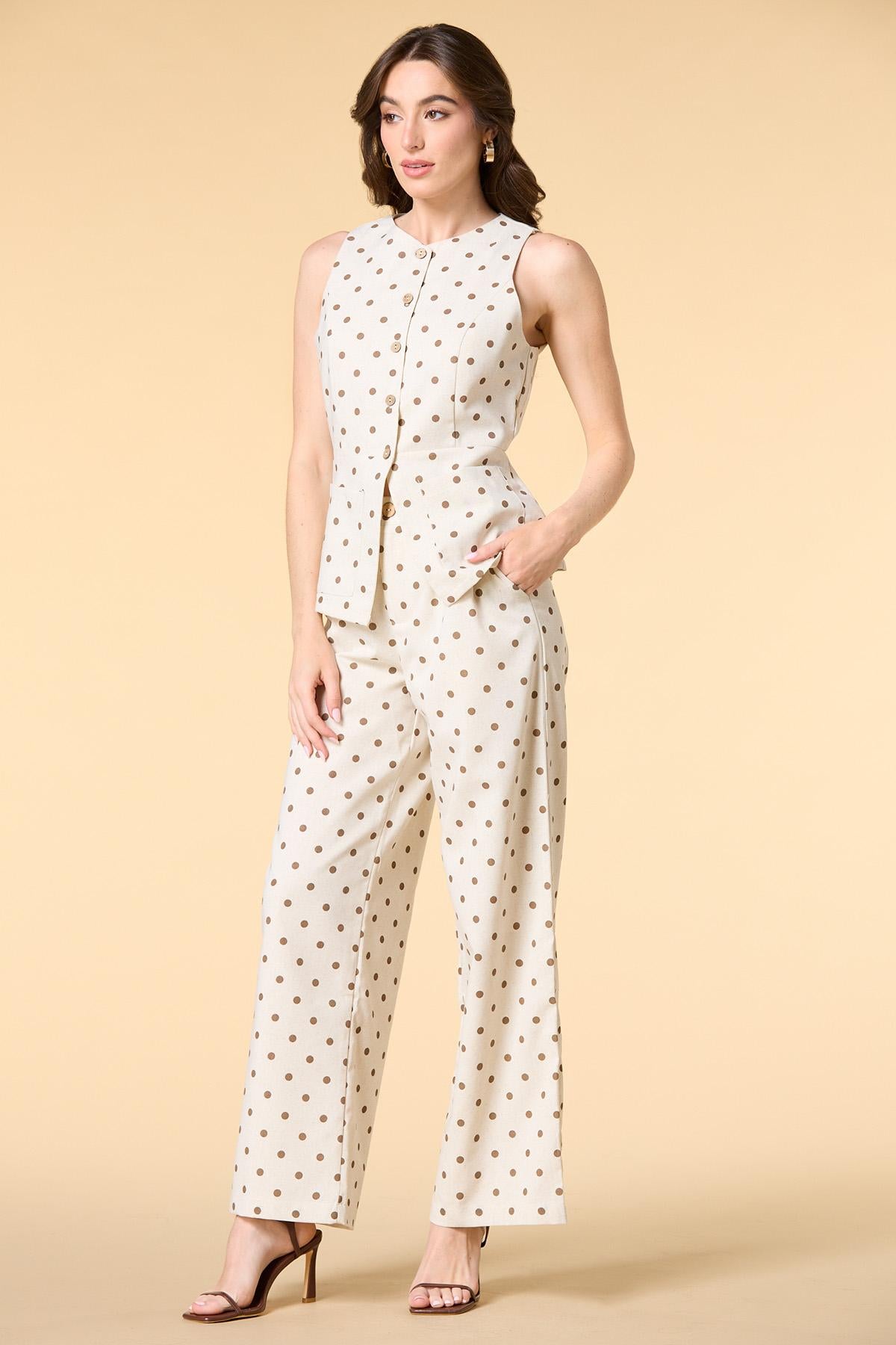 Versona dot in here linen vest NATURAL