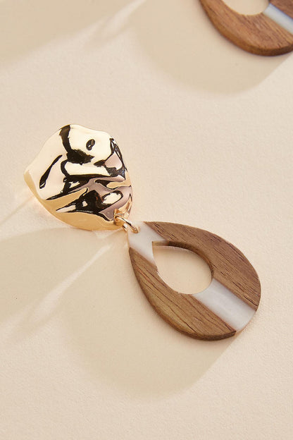 Versona textured gold wood tear earrings BROWN_SUGAR
