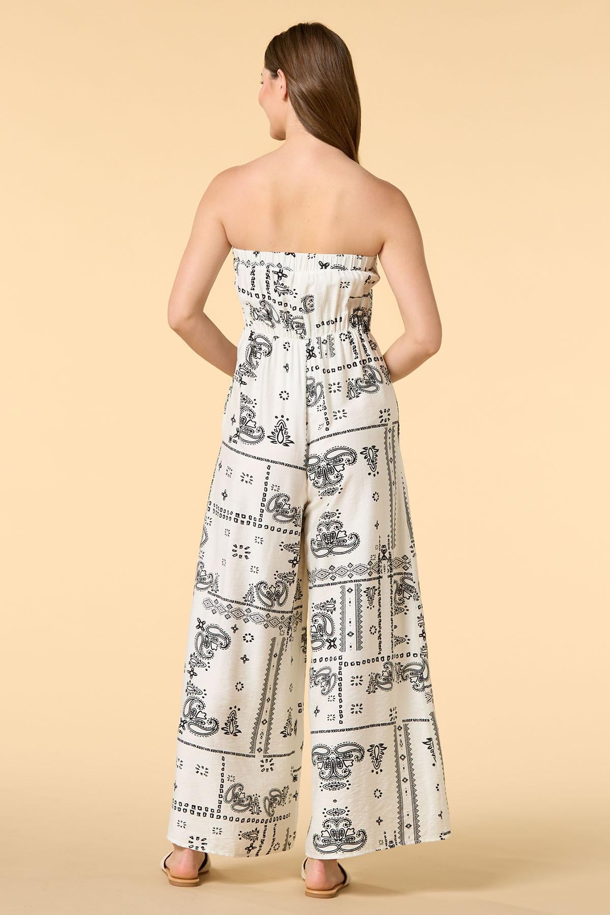 Versona walk in the sun strapless jumpsuit BLACK_WHITE_PATTERN