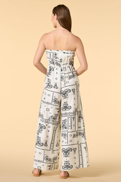 Versona walk in the sun strapless jumpsuit BLACK_WHITE_PATTERN