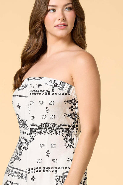 Versona walk in the sun strapless jumpsuit BLACK_WHITE_PATTERN