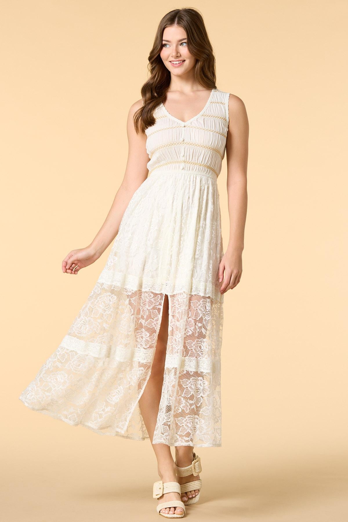 Versona my dear lace maxi dress NATURAL