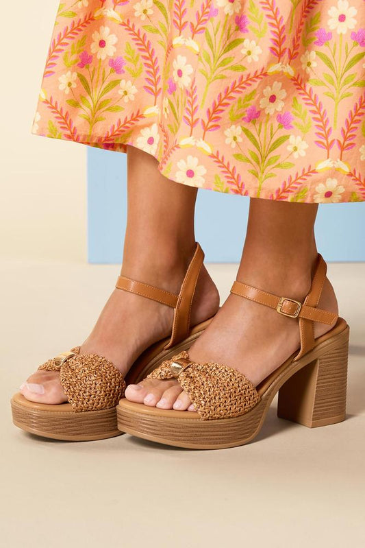 Versona brown raffia platform heels BROWN