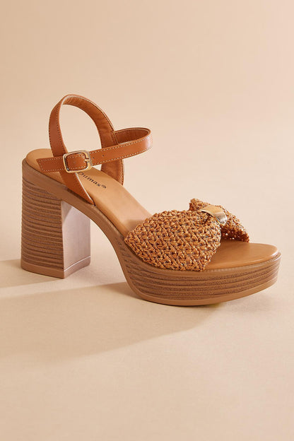 Versona brown raffia platform heels BROWN
