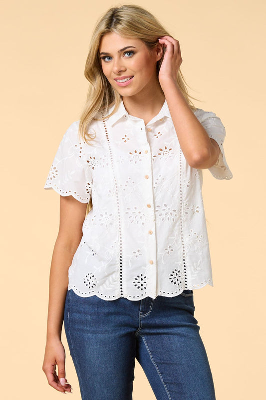 Versona eyelet in the sun shirt WHITE