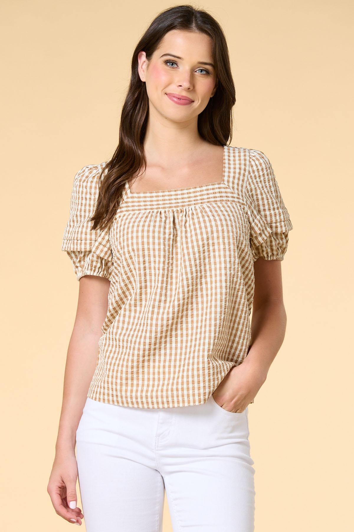 Versona gingham girl top BROWN