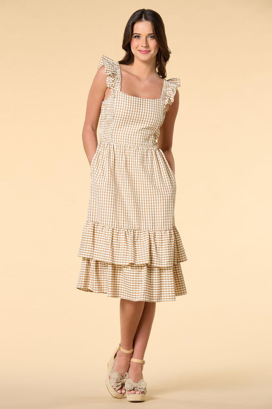 Versona go with gingham midi dress BROWNBEIGE_MULTI