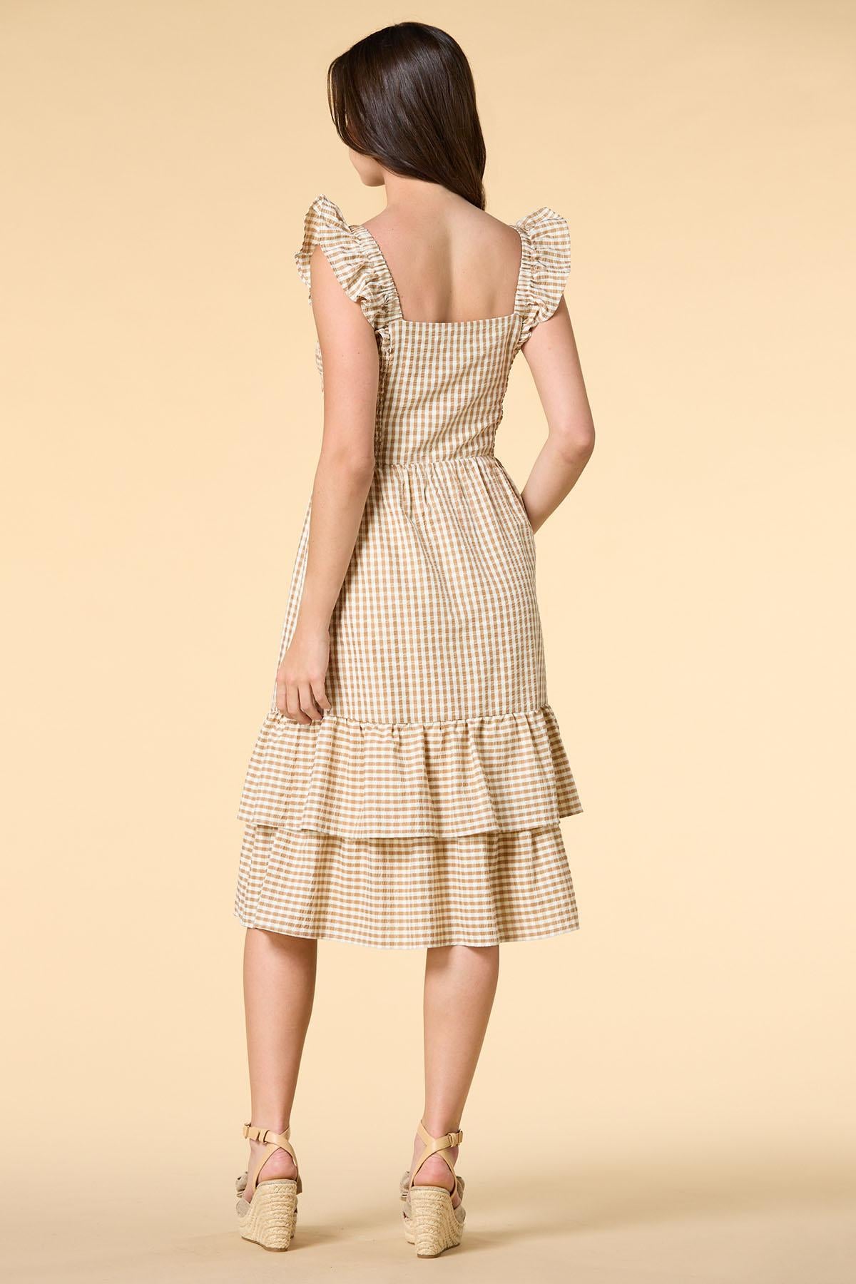 Versona go with gingham midi dress BROWNBEIGE_MULTI
