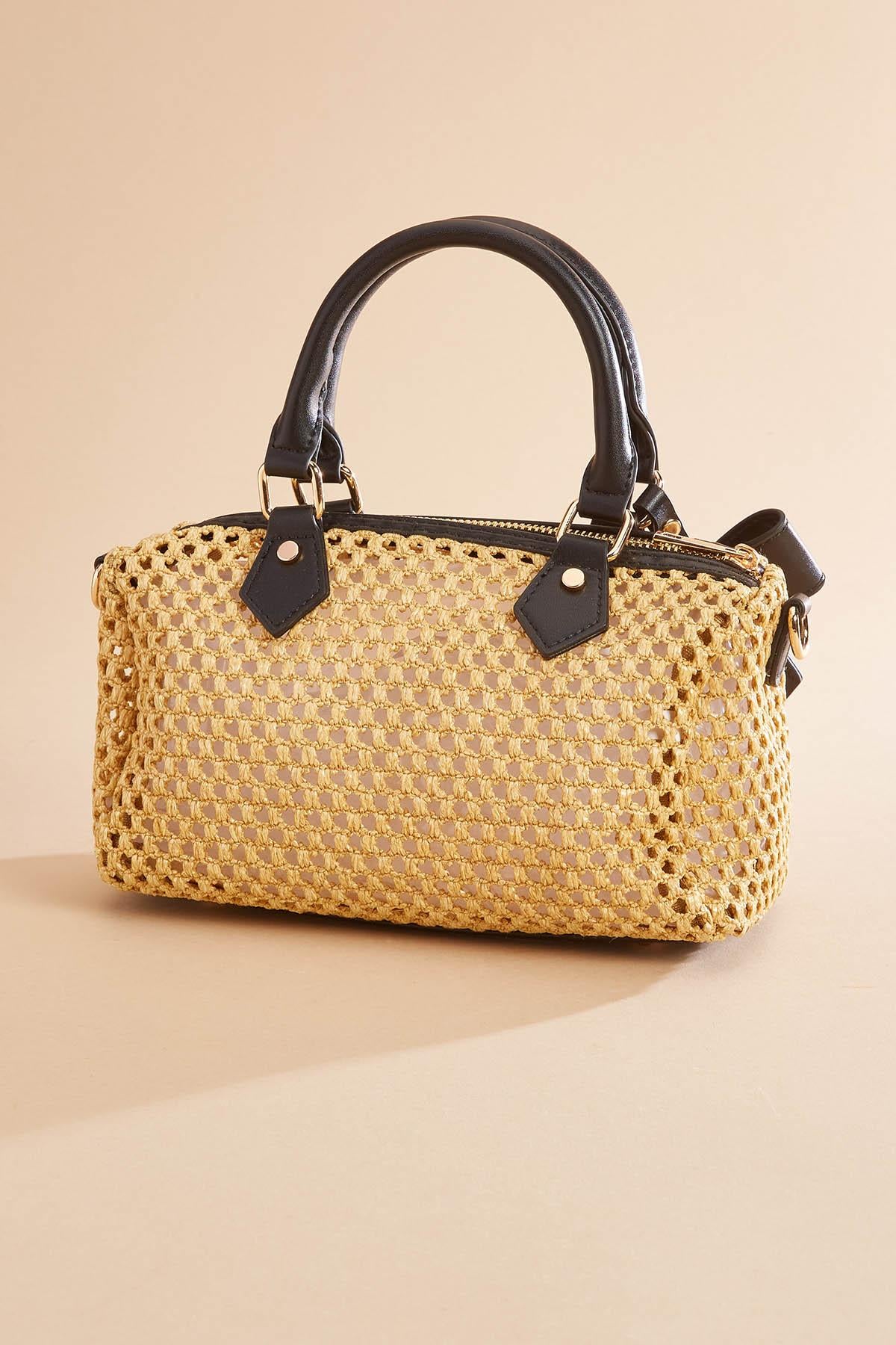 Versona faux leather trim net satchel BLACK