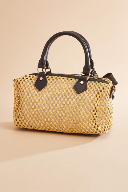 Versona faux leather trim net satchel BLACK
