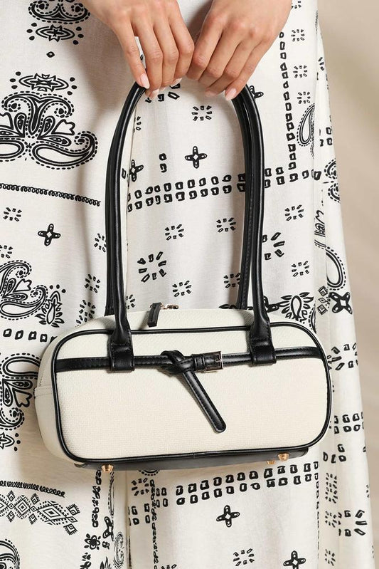 Versona buckle embellished piped bowler bag BLACK