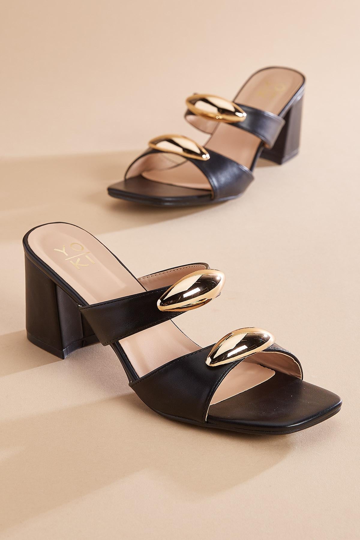 Versona gold embellished double band heels BLACK