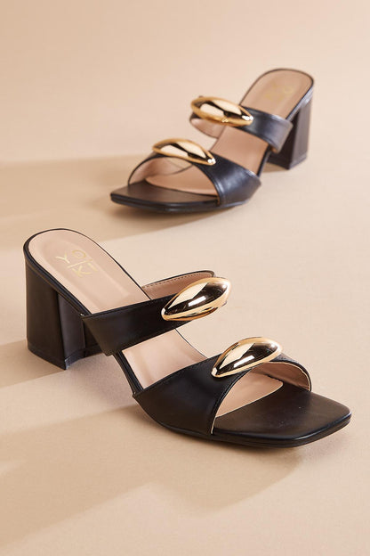 Versona gold embellished double band heels BLACK
