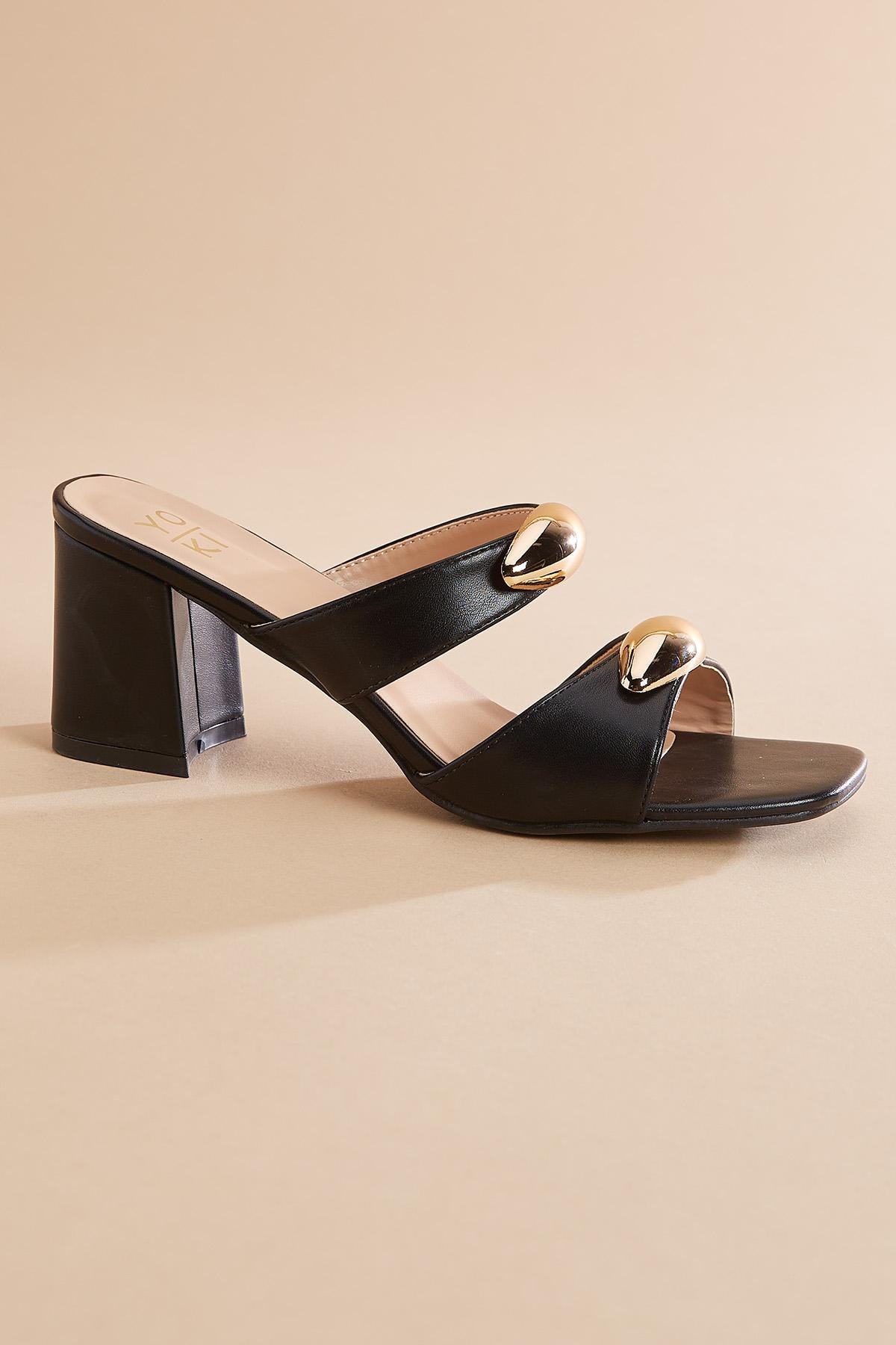 Versona gold embellished double band heels BLACK
