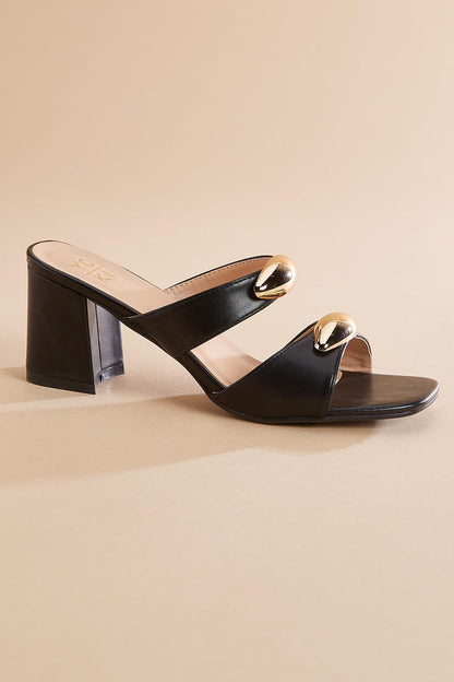 Versona gold embellished double band heels BLACK