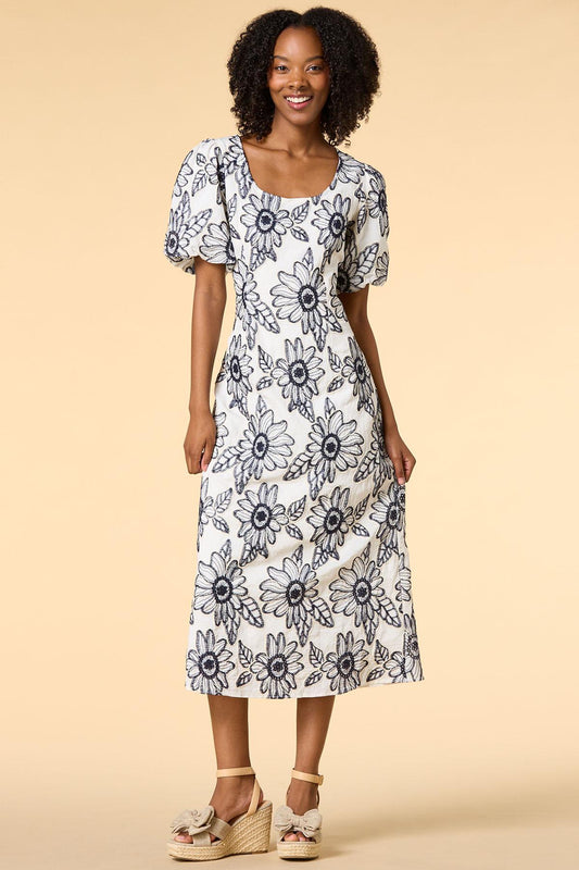 Versona cool blooms midi dress BLACK_WHITE_PATTERN