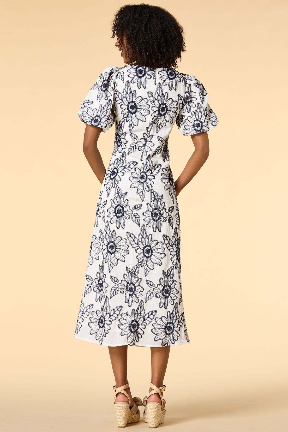 Versona cool blooms midi dress BLACK_WHITE_PATTERN